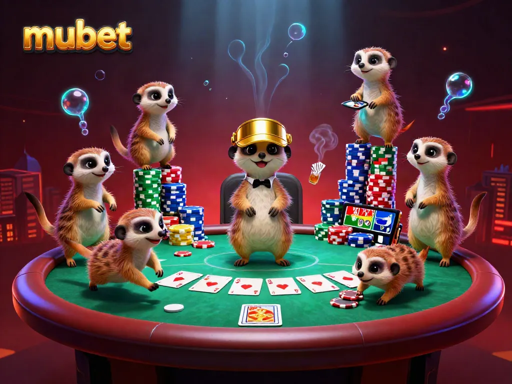 Experience exciting sports betting through the vibrant world of mubet with meerkats in a dynamic casino scene.