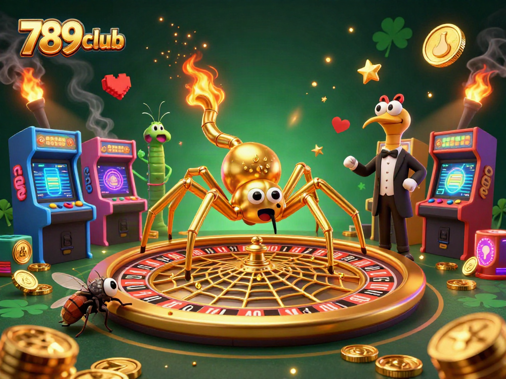 The 789club illustration showcases exhilarating gaming action with a unique spider and roulette wheel.