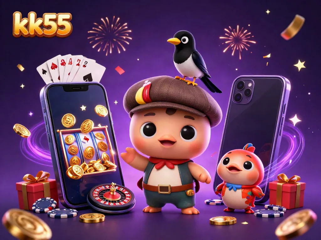 Experience dynamic slot action and vibrant gaming excitement at kk55 with playful characters.