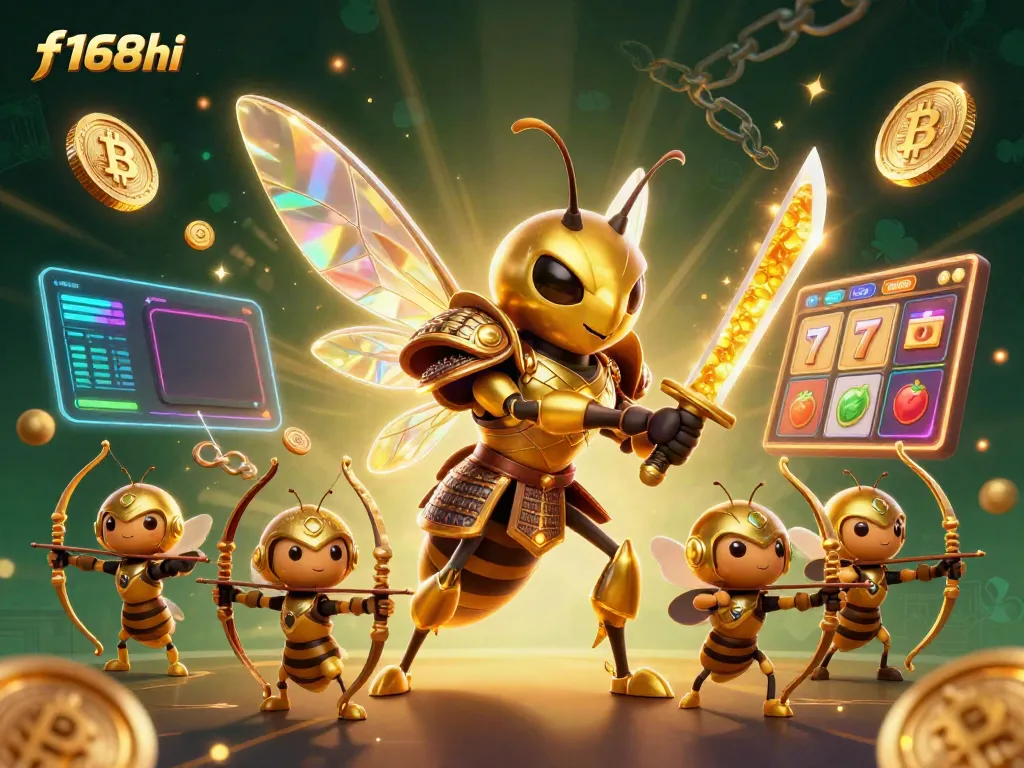 Join the exciting gaming adventure at f168hi with a vibrant 3D casino scene featuring unique characters and glowing elements!