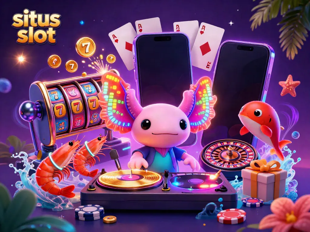 Experience exhilarating situs slot action with vibrant characters enjoying a lively casino atmosphere.