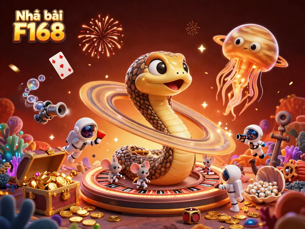 Experience the vibrant atmosphere of Nhà cái F168 where gameplay excitement soars with astronaut mice betting on a Saturn ring roulette.
