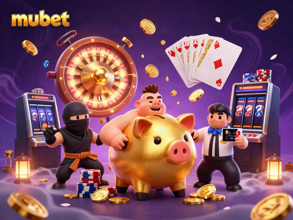 Experience the thrill of mubet with our dynamic 3D illustration showcasing vibrant casino action and jackpot excitement.