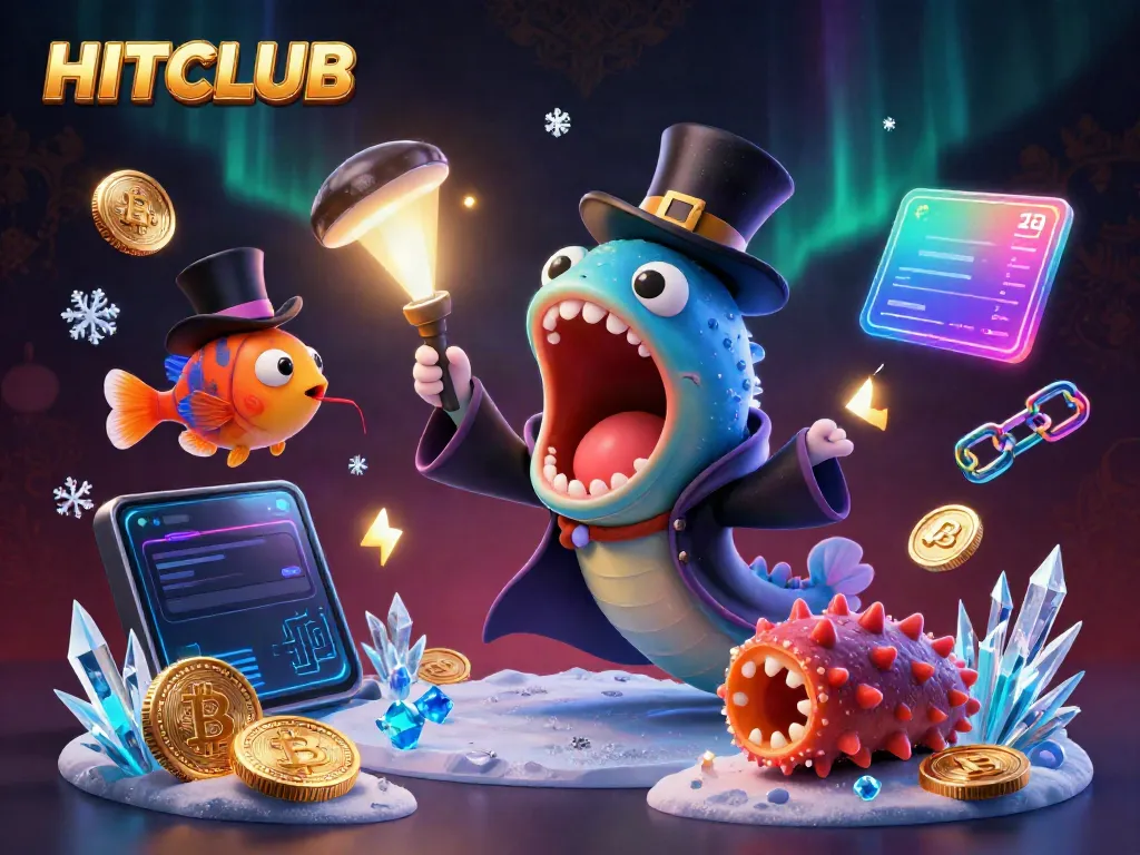 Experience the magic at HITCLUB with a whimsical illustration featuring sea creatures performing casino tricks.