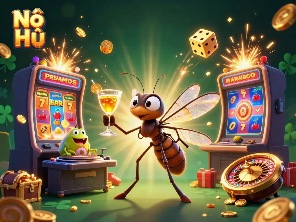 Experience the excitement of Nổ Hũ with vibrant casino characters and dynamic game elements bursting with action.