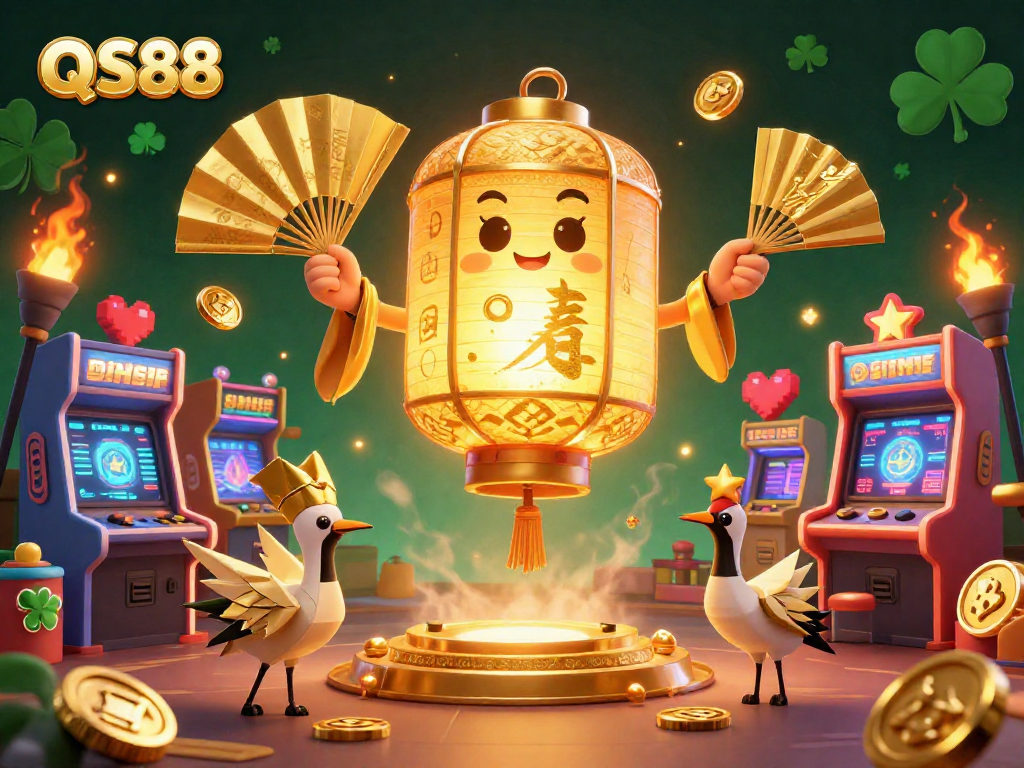 Experience the vibrant fun of QS88 with a magical casino scene featuring golden elements and game symbols.