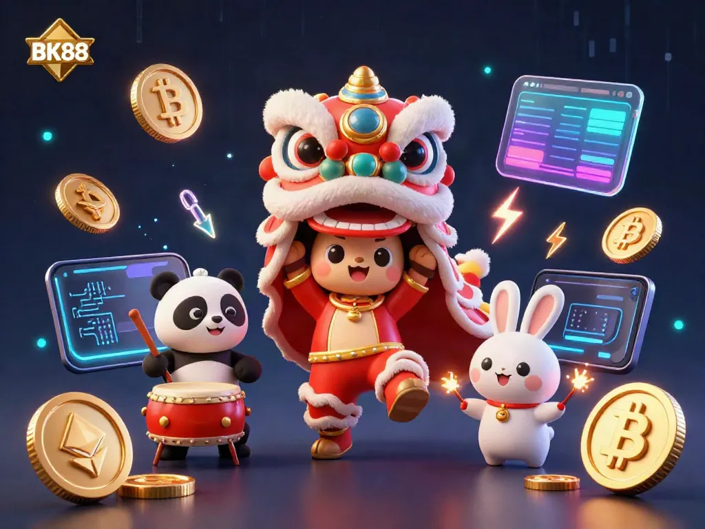 Experience the thrills of BK88 gaming with vibrant characters and crypto elements in a lively casino scene.