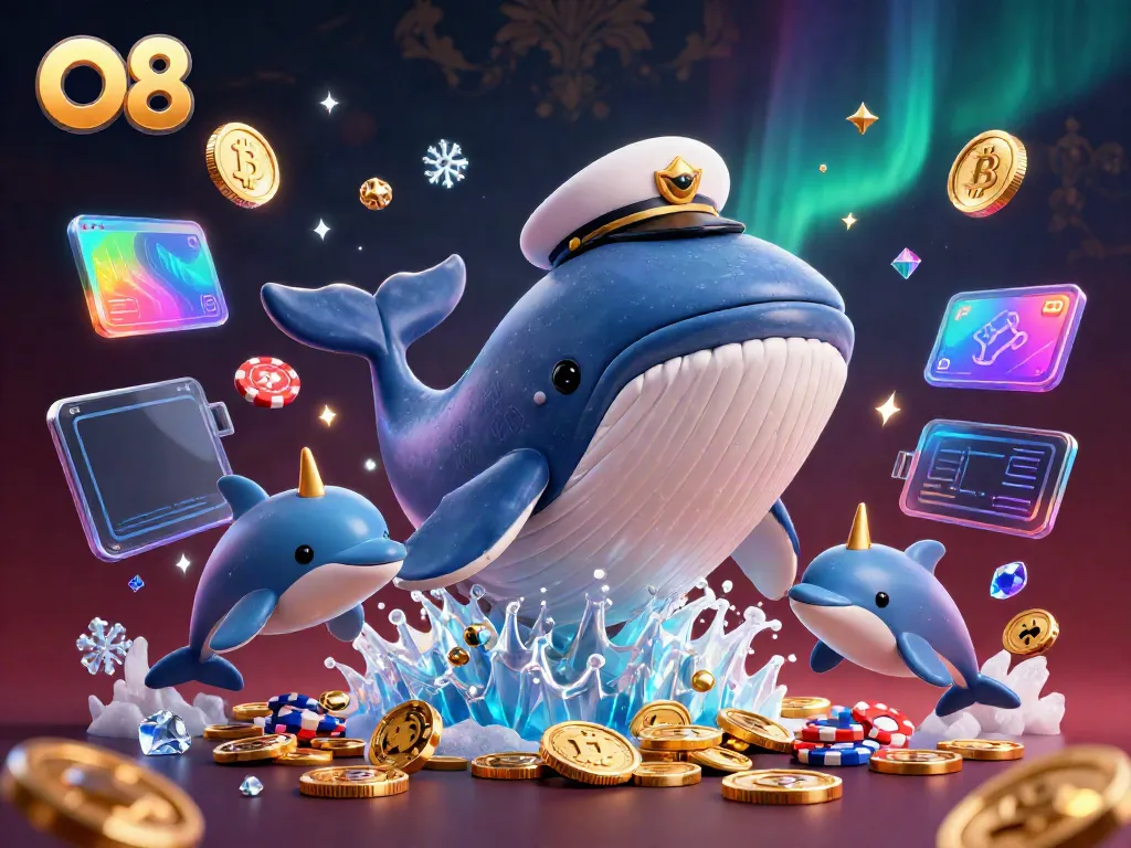 Engage with the thrilling O8 casino world featuring a colossal whale breaching coins alongside playful dolphins.